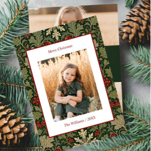 Victorian Botanical Dark William Morris 3 Photo Holiday Card