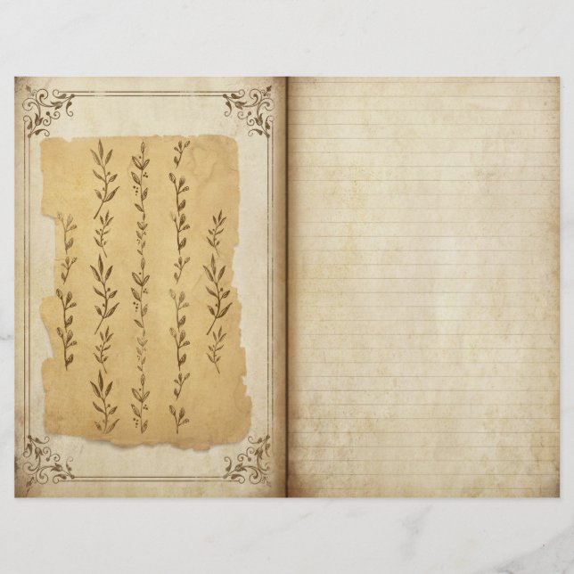 Victorian Botanical Journal Page Scrapbook Paper (Front)