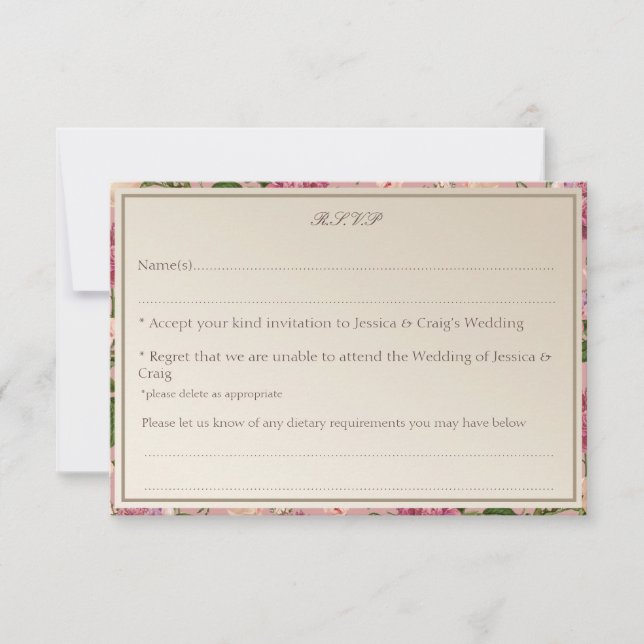 Victorian Botanical Style Wedding RSVP Card (Front)