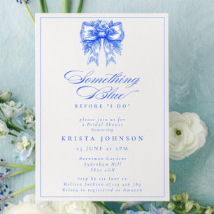 Victorian Bow Something Blue Bridal Shower Invitation