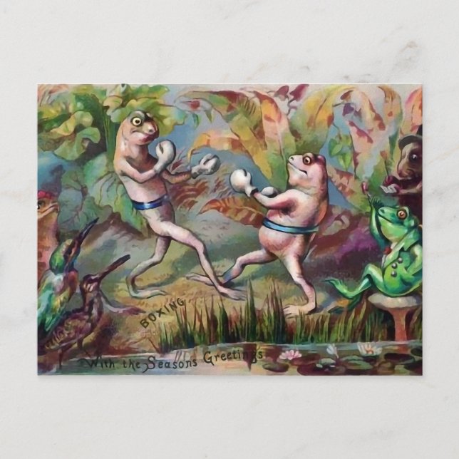 Victorian Boxing Frogs Christmas Postcard (Front)