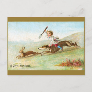 Victorian Boy Cook Chasing Rabbit Holiday Postcard