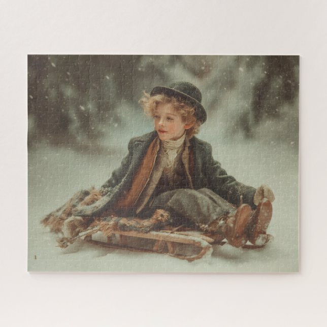 Victorian Boy on a Sled Jigsaw Puzzle (Horizontal)