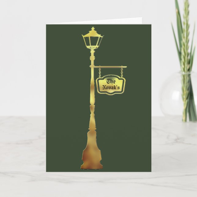 Victorian brass Lamp post lantern winter green Card (Front)
