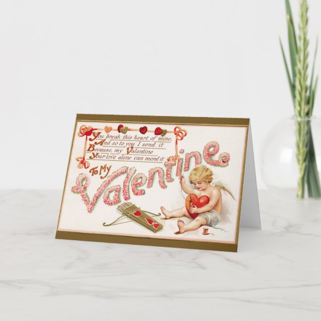 Victorian Broken Heart Valentine Holiday Card (Front)