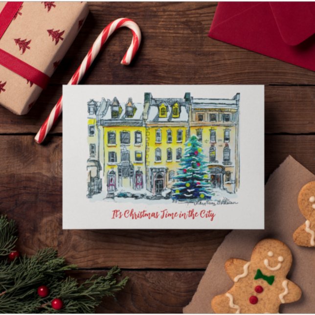 Victorian Brownstone Hand-Drawn City Christmas Card (Creator Uploaded)
