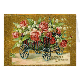 Victorian Buggy Roses Birthday Greeting Card