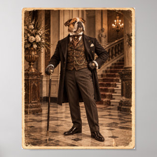 Victorian Bulldog Gentleman Portrait Poster