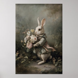Victorian Bunny Jacket Bouquet Print, Easter Poster