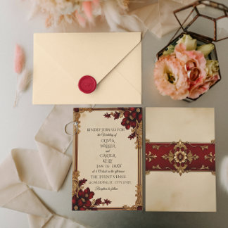 Victorian Burgundy Deep Red Floral Invitation