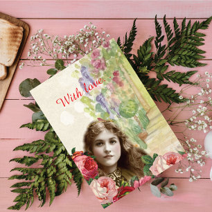 Victorian Cabbage Roses Woman Floral Greeting Card
