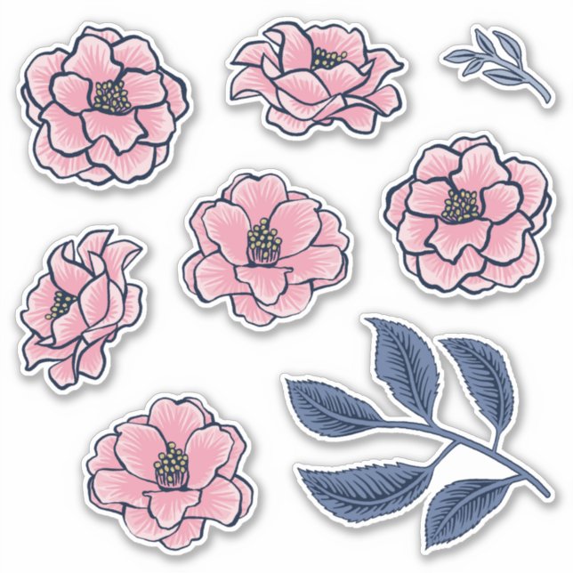 Victorian Camellia Art Sticker Pack (Front)