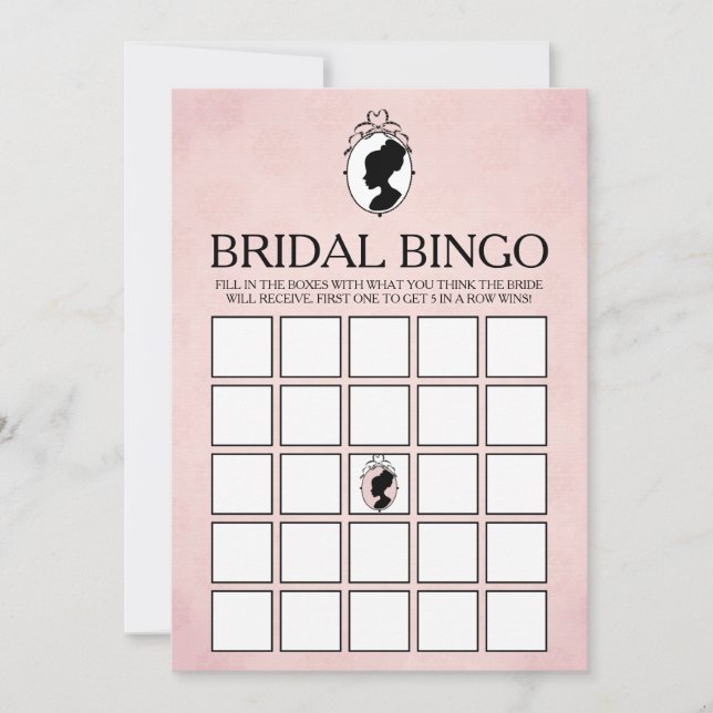 Victorian Cameo Bridal Shower Bingo Game Card (Front)