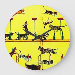Victorian Cat Act Vintage Circus Poster Art Yellow Large Clock