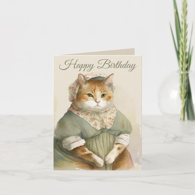 Victorian Cat Birthday Card (Front)