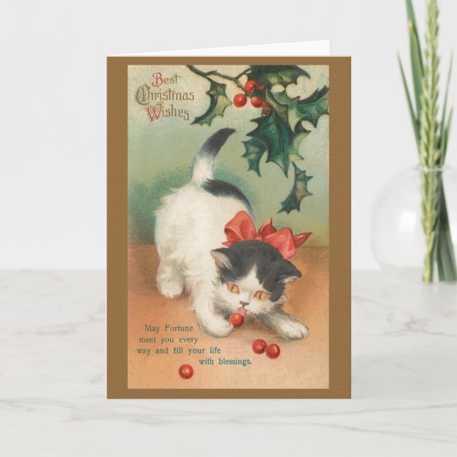 Victorian Cat Christmas Greeting Card (Front)