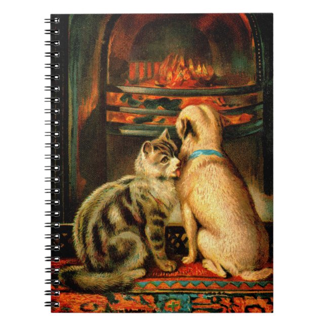 Victorian Cat & Dog by the Fire Spiral Notebook (Front)