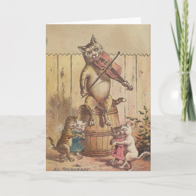 Victorian Cat Promenade Square Dance Note Card (Front)