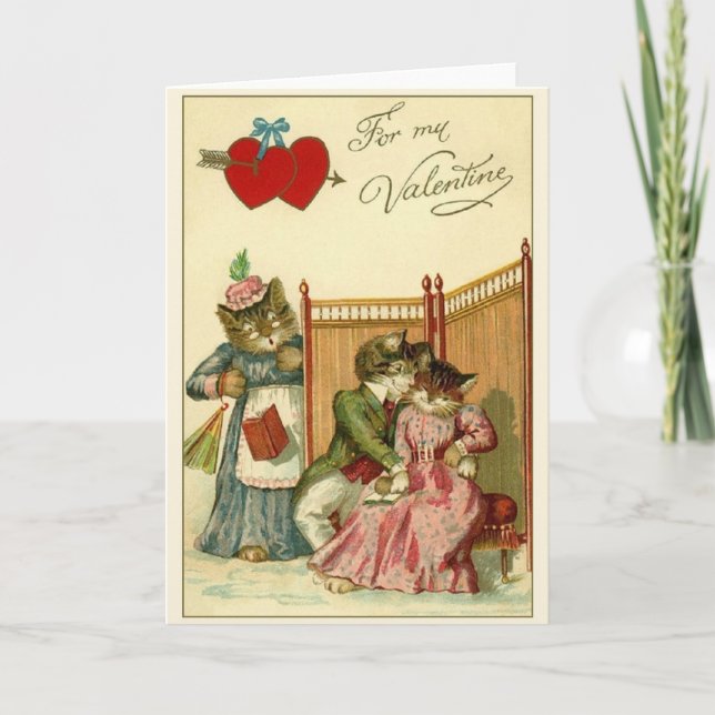 Victorian Cat Surprise Valentine's Day Card (Front)