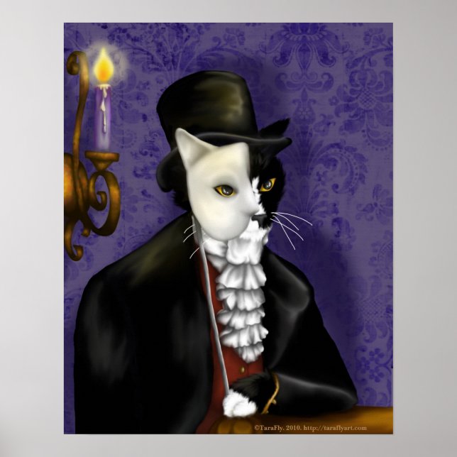 Victorian Cat Wearing Tuxedo and Mask Portrait Poster (Front)