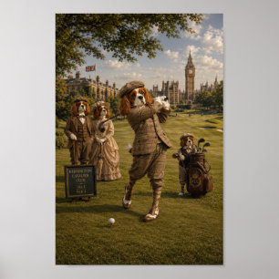 Victorian Cavalier King Charles Golfer in London Poster