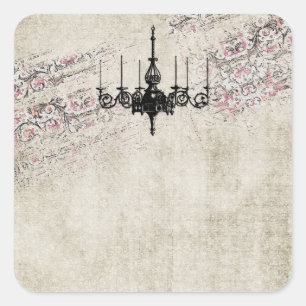 Victorian Chandelier Shabby Chic Vintage Damask Square Sticker
