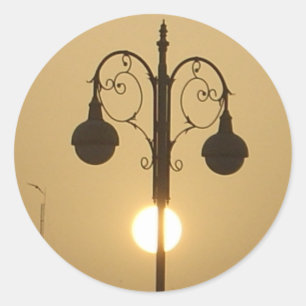 Victorian Charm: Vintage Streetlight Lamp Posts  Classic Round Sticker