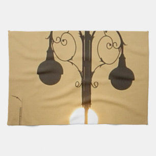 Victorian Charm: Vintage Streetlight Lamp Posts Tea Towel