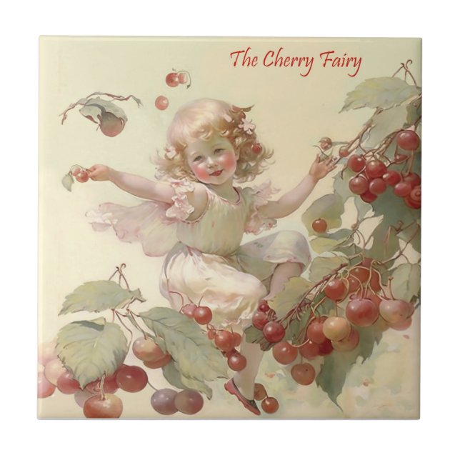 Victorian “Cherry Fairy” in a Fruit Tree   Tile (Front)