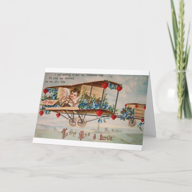 Victorian Cherub Aeroplane Valentine's Day Card (Front)