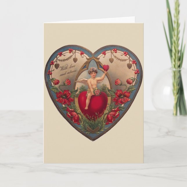 Victorian Cherub and Heart Valentine Greeting Card (Front)