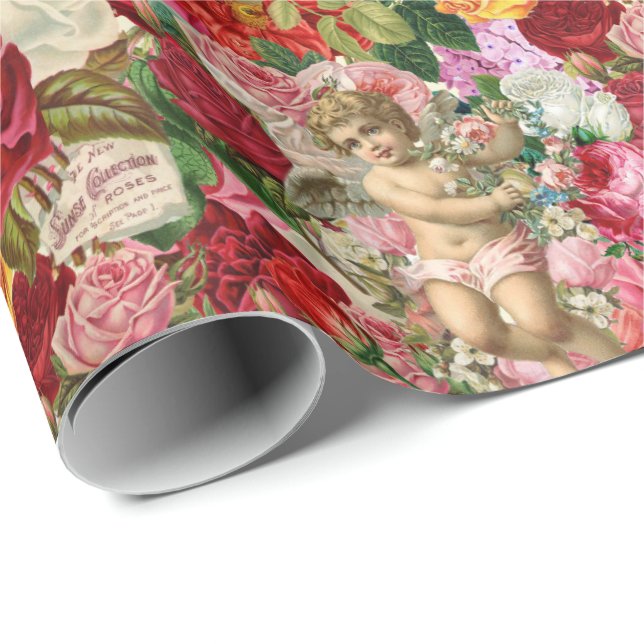 Victorian Cherub and Roses Scrapbook Chintzy Retro Wrapping Paper (Roll Corner)