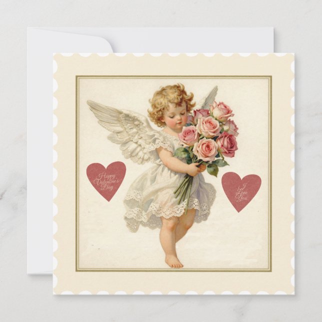 Victorian Cherub with Roses – Valentine’s Day Holiday Card (Front)
