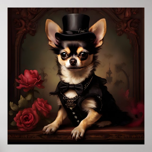 Victorian Chihuahua Vintage Portrait Poster (Front)