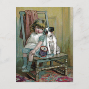 Victorian Child and Dog Mourn Broken Drum Postcard