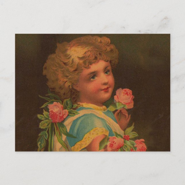 Victorian Child and Flowers Postcard (Front)