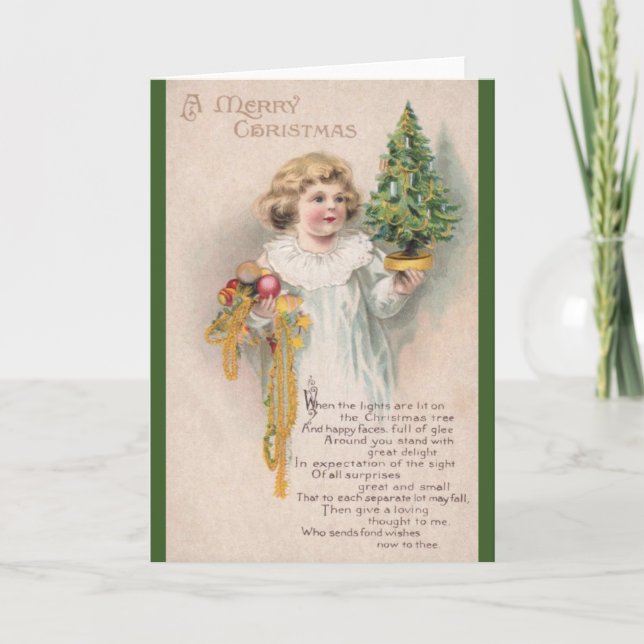 Victorian Child and Tree Christmas Greeting Card (Front)