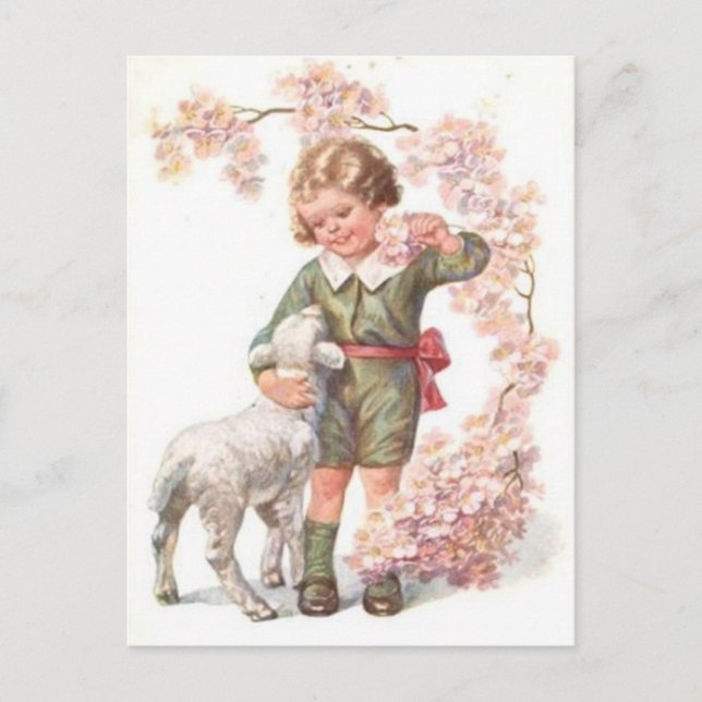 Victorian Child Lamb Cherry Tree Postcard (Front)