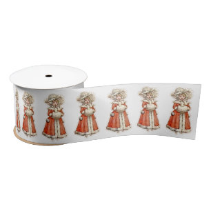 Victorian child paper doll winter red white cute satin ribbon