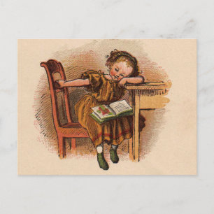 Victorian child with book postcard