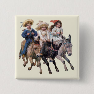 Victorian Children and Horses 15 Cm Square Badge