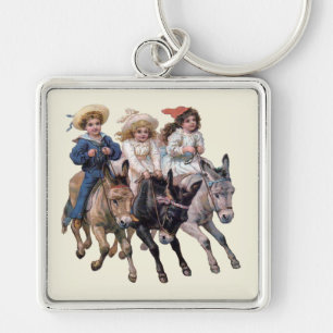 Victorian Children and Horses Key Ring