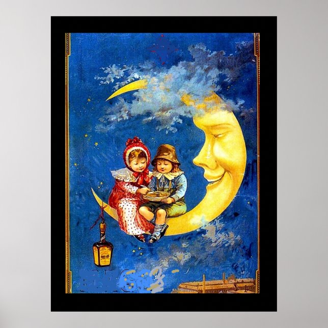 Victorian Children at the moon vintage poster (Front)