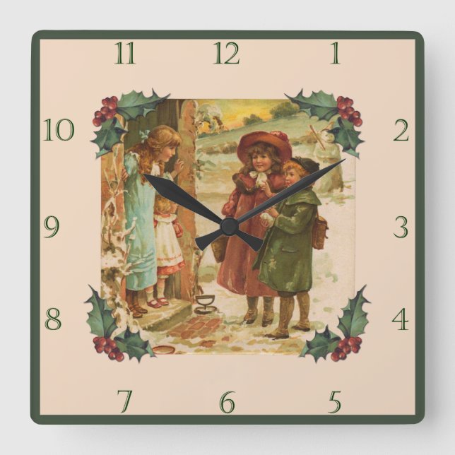 Victorian Children Christmas Break Square Wall Clo Square Wall Clock (Front)