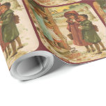 Victorian Children Christmas Wrapping Paper<br><div class="desc">This Christmas Wrapping Paper shows a Victorian Christmas image from 1900 - children visiting with a snowman in the background and snow balls ready to fly.</div>