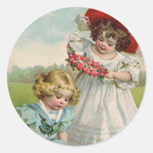 Victorian Children Classic Round Sticker