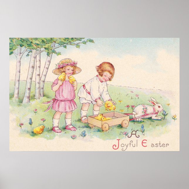 Victorian Children Easter Chick Bunny Field Poster (Front)