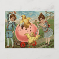 Victorian Children Easter Chick Coloured Egg
