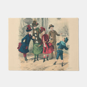 Victorian Children Fashion Cute Illustration Doormat