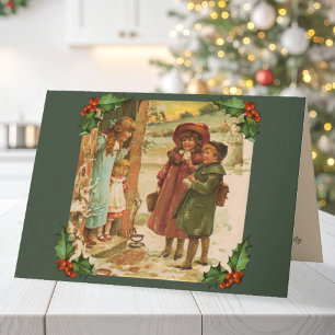 Victorian Children Merry Christmas Greeting Card